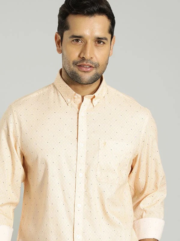 Indian Terrain Men's Slim Fit Full Sleeve Printed Peach Shirt